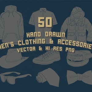 Hand Drawn Clothing Clipart, Clothes Fashion Clipart, Fashion Accessories Clipart Clip art PNG Vector EPS AI Design Element Instant Download