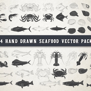 Hand Drawn Seafood, Sea, Fishing Clipart, Fish Clipart, Marine, Ocean, Nautical Clip art Vector EPS, ai, SVG, PNG Digital Instant Download