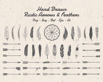 Tribal Boho Rustic Feather & arrow SVG Clipart - Arrows Feathers SVG Cut Files for Cricut, Cameo, Silhouette Png, Dxf, Eps digital download