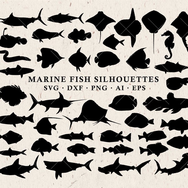 Marine SVG & Fish SVG Silhouettes -Fishing SVG, Sea Animals svg Cut Files Clipart dxf eps png - Silhouette Cameo Cricut Transfer