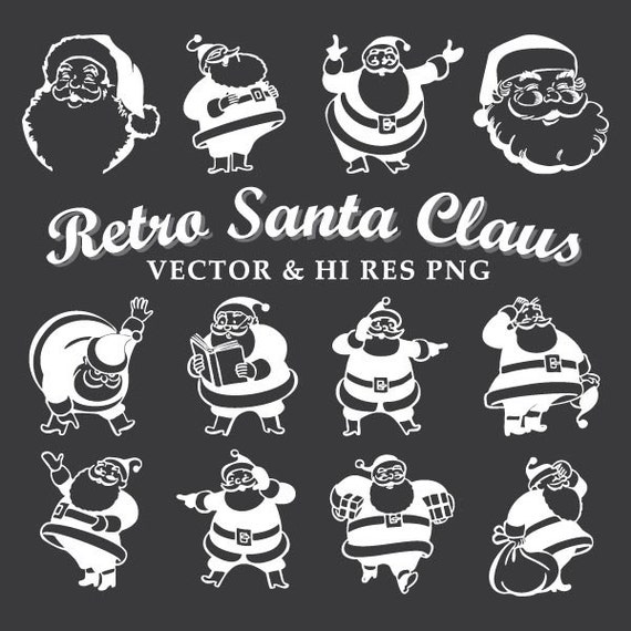 Retro Santa Claus Clipart Clip Art Retro Christmas Xmas Clipart Clip Art Png Vector Eps Ai Design Element Instant Download