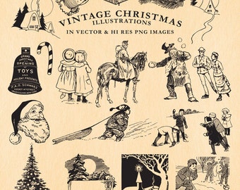 Vintage Christmas Illustrations Clipart Clip art PNG & Vector EPS, AI Design Element Instant Download