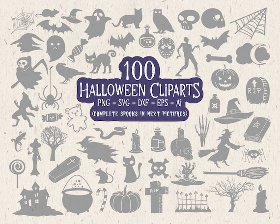 Halloween SVG Clipart Bundle: Halloween Silhouettes Cut Files PNG, Vector Dxf, Eps & more