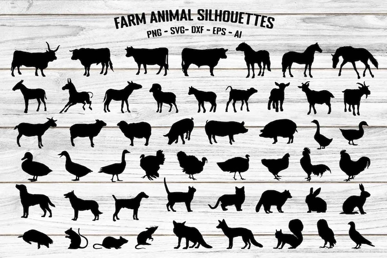 Farm Animal Silhouettes in SVG and PNG Clip Art