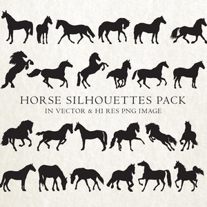 Horse Silhouette Clipart, Horse Silhouette Clip art, Horse Clip Art, Horse Clipart Vector EPS AI & PNG Design Elements Instant Download