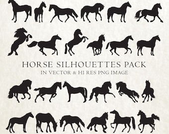 Horse Silhouette Clipart, Horse Silhouette Clip art, Horse Clip Art, Horse Clipart Vector EPS AI & PNG Design Elements Instant Download