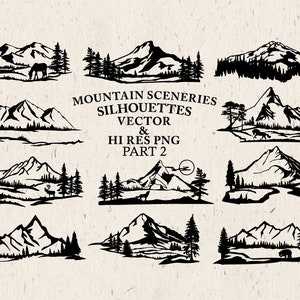 Clipart de paysage de montagne dessiné à la main, Silhouette de paysage de montagne, montagne SVG, clipart montagne PNGVector EPS Ai Design Elements Download