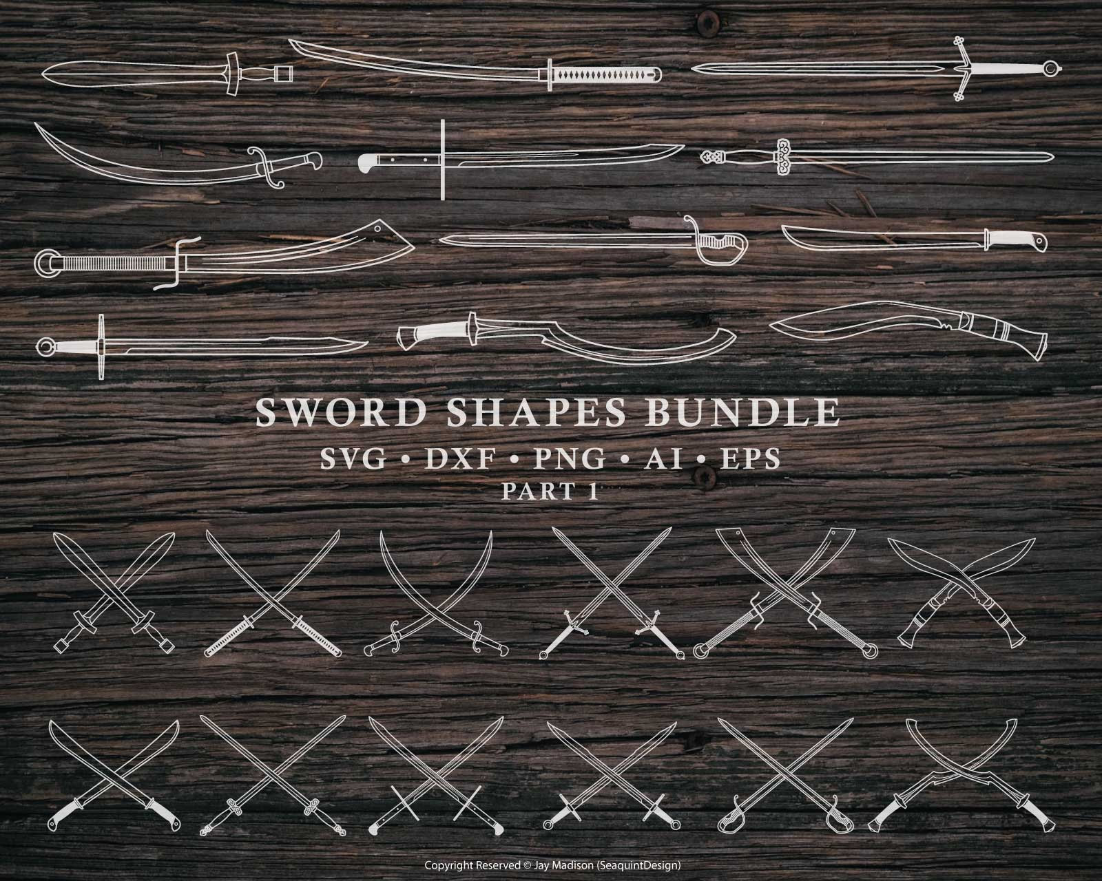 Sword SVG bundle, Sword shape Outline SVG, Crossed Swords SVG Files for ...