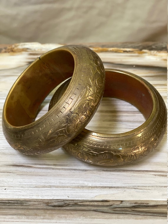 Vintage Etched Brass Bangle