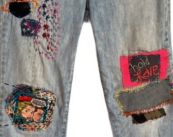 Patched Denim / Reworked Vintage / Upcycled Jeans / Upcycled Denim