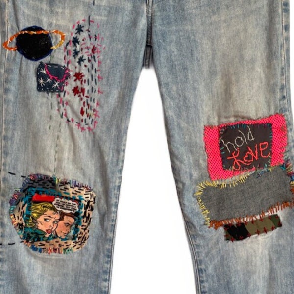 Patched Denim / Reworked Vintage / Upcycled Jeans / Upcycled Denim