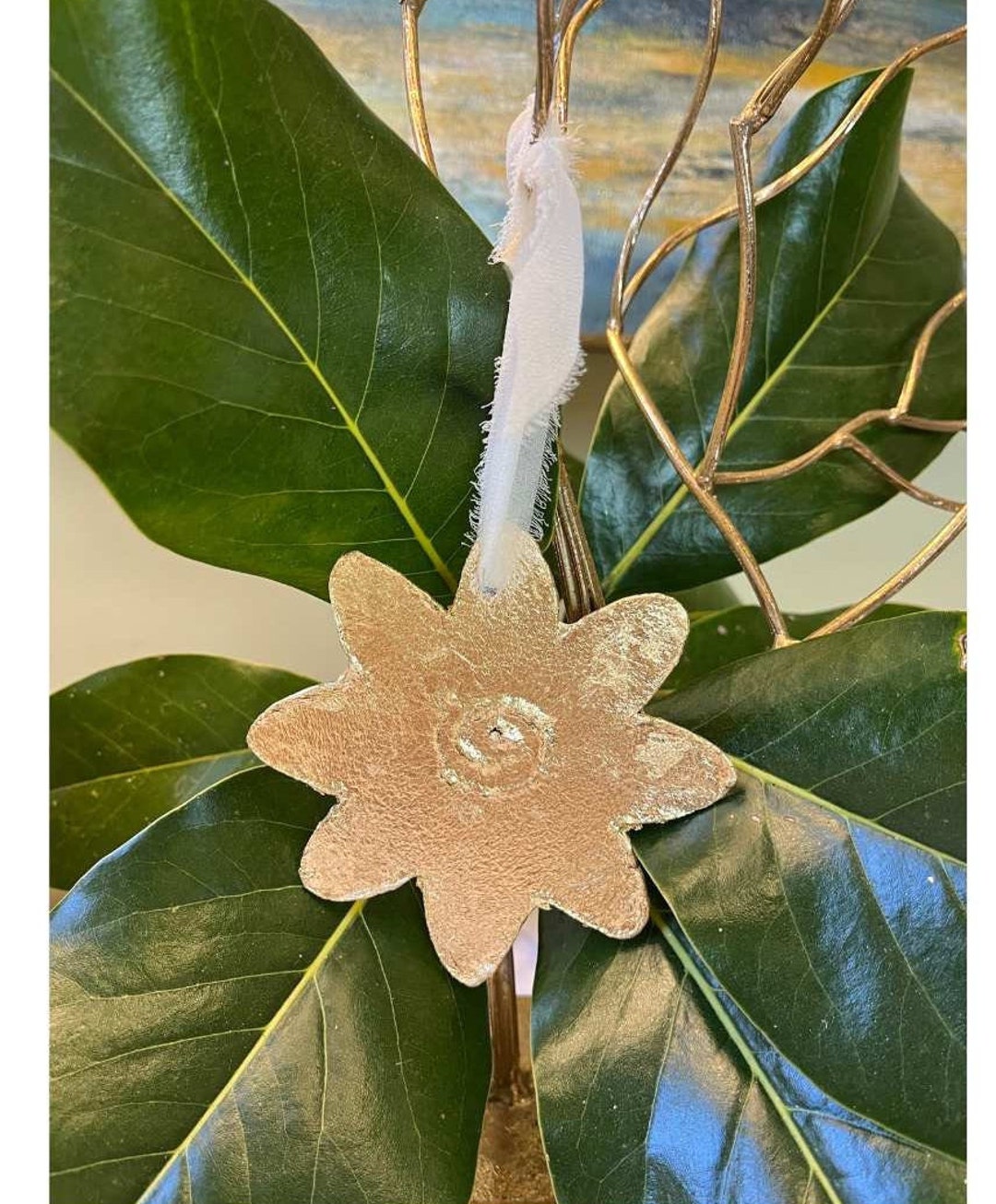 Gold Leaf Flower Ornament Etsy