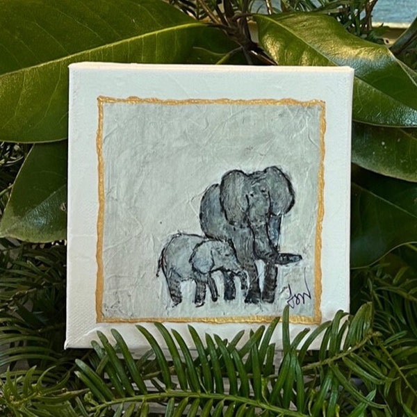 Elephant "Honey & Mister" Print on Canvas / "Take Care of Your Tribe" - Friends - Sisterhood - Loyalty - Family - Tribe