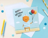 Boy's Birthday Card - First Birthday Card - Animal Themed Birthday Card - Happy Birthday Card - Nautical Birthday - Cats Birthday Card