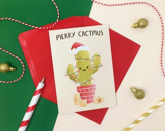 Merry Christmas Cactus Card - Xmas in July - Cute Christmas Card - Succulent Plant Card - Funny Christmas Card - Christmas Pun Card