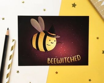 Bee Print - Halloween Home Decor - Halloween Art Print - Witch Art Print - Animal Pun Gift - Cute Bee Wall Art - Bee Lover Gift