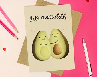 Happy Anniversary Cards - Kawaii Valentine's Day Card - Caring Card - Avocado Card - Send a Hug Card - Let's Avocuddle Card - Card for Wife