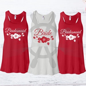 Bridal Party Tanks, Floral Bridesmaid, Bride Shirts, Cheery Blossom top, Racerback Tank Top, Flowy Racerback, Bachelorette, Flower girl
