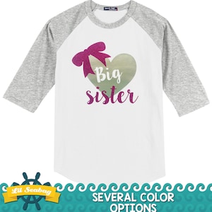 Big Sister Shirt, Little Sister Shirt, Little Sister Raglan, Pink and Silver, Pink Big Sister Raglan, Big Sister Jersey, Sister Jersey