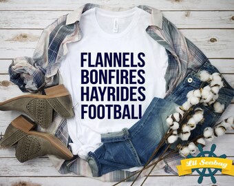 Flannels Bonfires HayRides Football | Layer Shirt, Bella Canvas Unisex, Fall Shirt, Scoop Neck, Fashion Tee