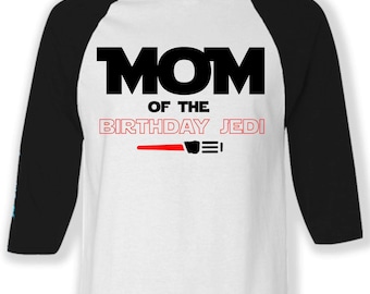 Dad Mom of the Birthday Boy, Black Raglan Shirt, Birthday Raglan Lightsaber Shirt