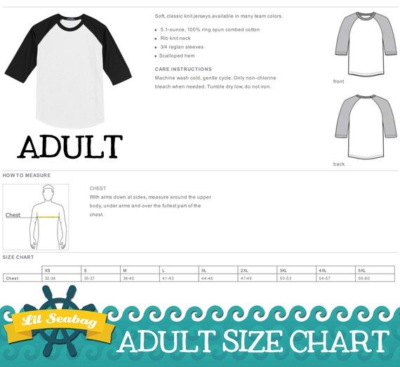 Raglan Shirt Size Chart