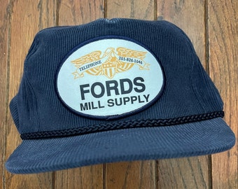 Vintage 80s 90s Corduroy Fords Mill Supply Snapback Hat Baseball Cap Patch