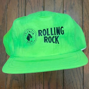 Vintage 90s Deadstock Neon Rolling Rock Beer Drinking Trucker Hat Snapback Hat Baseball Cap