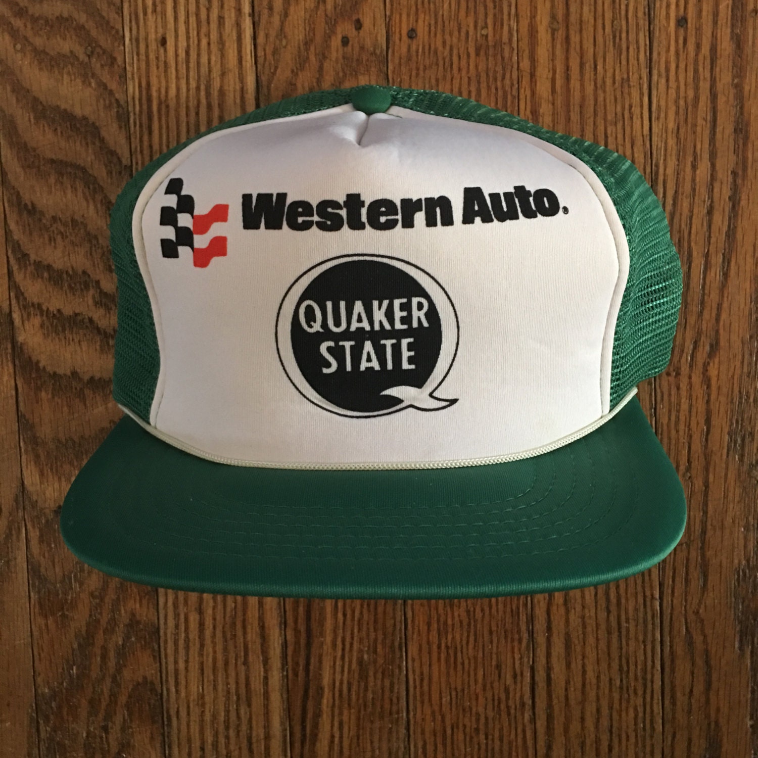 Vintage 80s 90s Western Auto Quaker State Trucker Hat Snapback Hat Baseball Cap