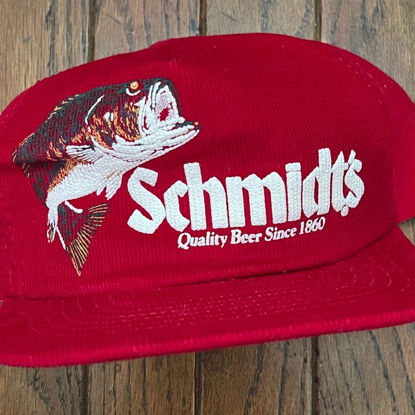 Vintage 80s 90s Corduroy Schmidt's Beer Snapback Hat Baseball Cap USA Made