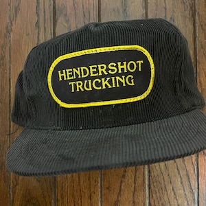 Vintage Corduroy Hendershot Trucking Trucker Hat Snapback Hat Baseball Cap Patch