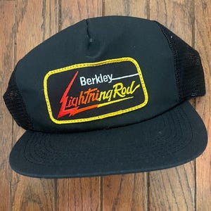 Vintage 90s Snapback Trucker Hat Baseball Cap Berkley Lightning Rod Fishing Lure Anglers Sportsman Outdoorsman Patch USA Made