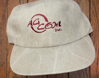 Gorra de béisbol vintage de los años 90 con correa trasera minimalista Ag Com, fabricada en EE. UU.