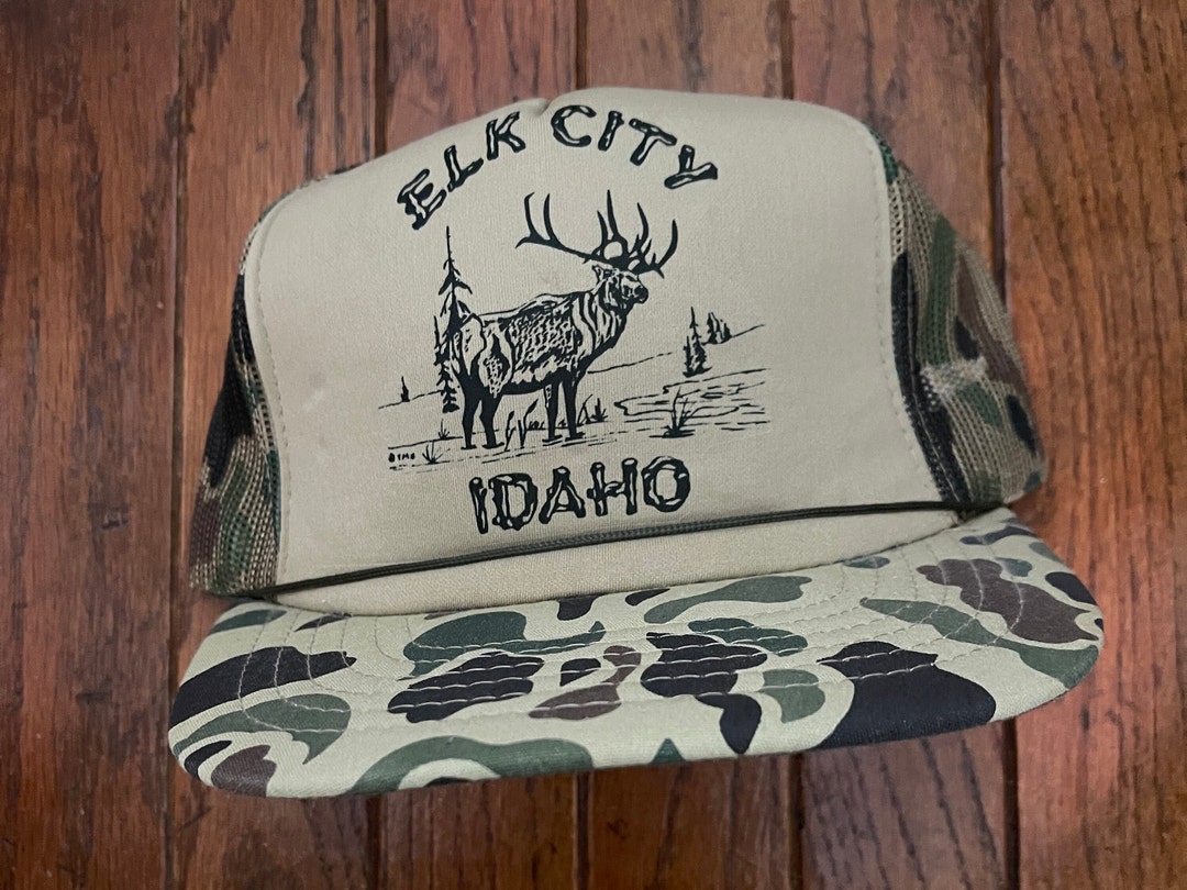 Vintage Camo Elk City Idaho Mesh Trucker Hat Snapback Hat Baseball Cap ...