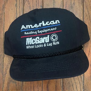 Vintage Trucker Hat Snapback Baseball Cap American Racing Equipment McGard Wheel Locks Lug Nuts
