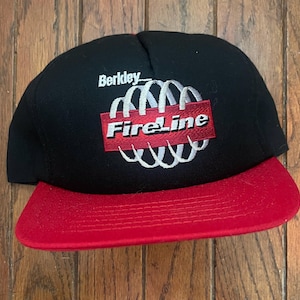 Vintage 90s Deadstock Snapback Trucker Hat Baseball Cap Berkley Fire Line Fishing Lure Anglers Sportsman Outdoorsman Patch