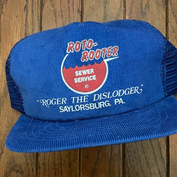 Vintage Corduroy Roto Rooter Pennsylvania Sewer Mesh Trucker Hat Snapback Hat Baseball Cap USA Made