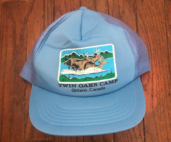 Vintage Fishing Twin Oaks Camp Ontario Canada Mesh Trucker Hat
