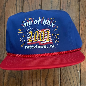 Vintage Trucker Hat Snapback Baseball Cap 2001 Pottstown Pennsylvania July 4th Fireworks American Flag Y2K