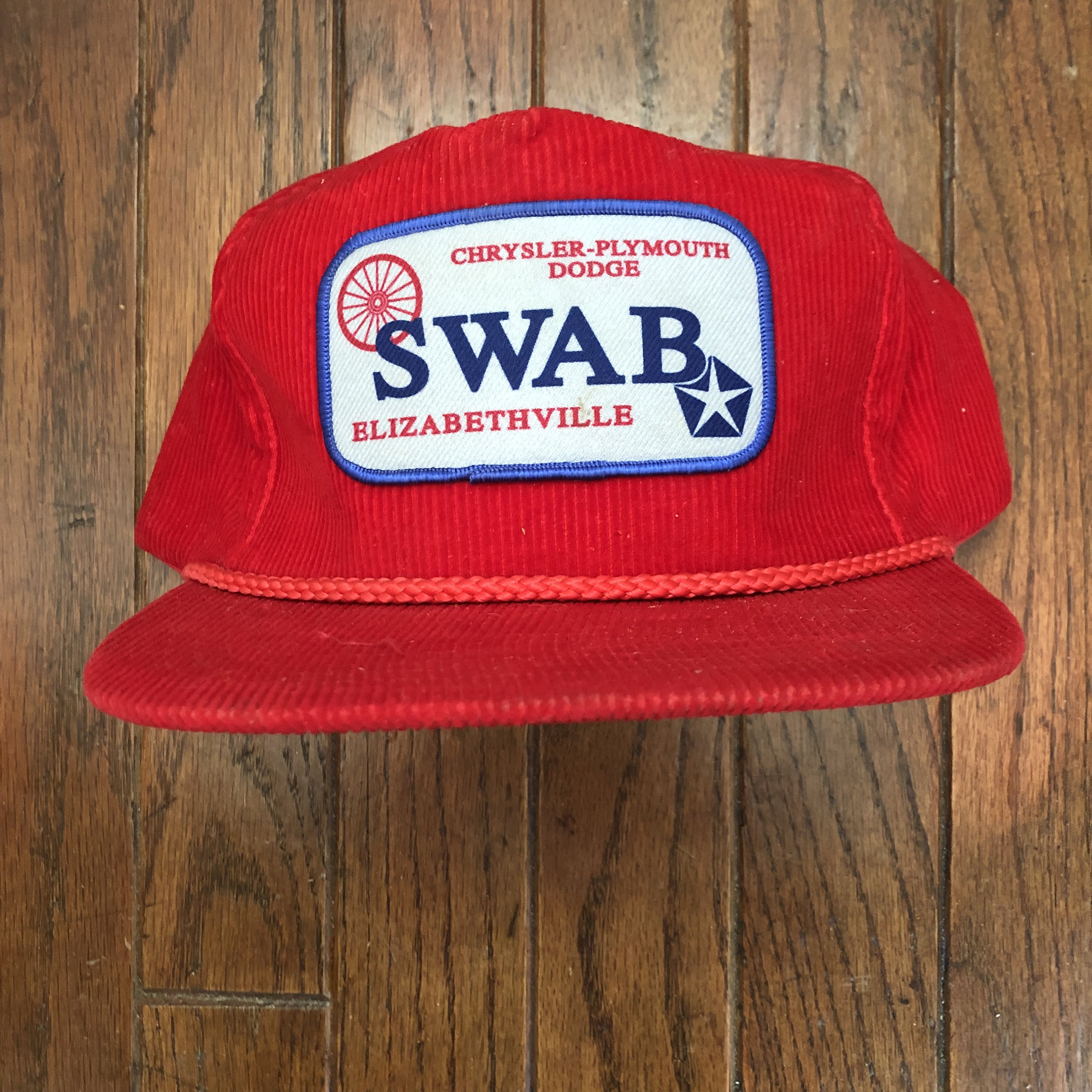 Vintage 80s 90s Corduroy Chrysler Plymouth Dodge Swab Elizabethville Snapback Hat Baseball Cap Patch