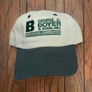 Vintage 90s Minimal George Boyer & Sons Mechanical Contractors Two Tone Strapback Hat Baseball Cap
