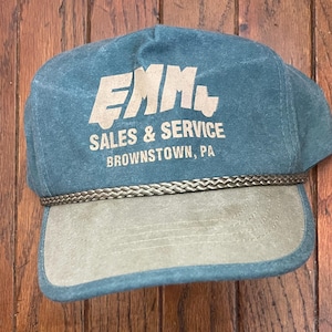 Vintage 90s EMM Sales & Service Brownstown Pennsylvania Two Tone Strapback Hat Baseball Cap