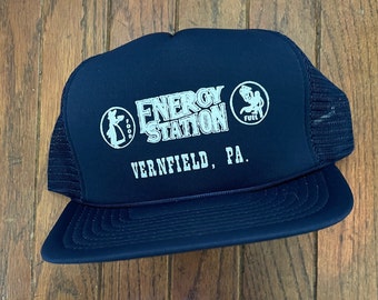 Vintage 80s 90s Energy Station Mesh Trucker Hat Snapback Hat Baseball Cap