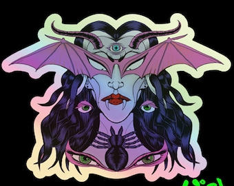 Spooky Demon Witch Woman Holographic Sticker