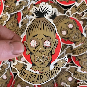 My Lips Are Sealed - Shrunken Head Tattoo Flash Sticker