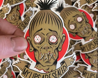 My Lips Are Sealed - Shrunken Head Tattoo Flash Sticker