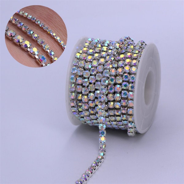 AB Crystal Cup Chain By Spool | Single Strand Rhinestone Trim |  SS6 (1.30-1.35 mm), SS12 (3.00-3.20mm), SS18 (4.2-4.4mm) | S01