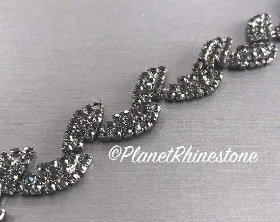 Black Rhinestone Leaf Trim #0132