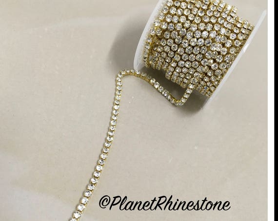 5-yard / Simple Single line SS12 / Gold / Rhinestone Trim Chain #S02