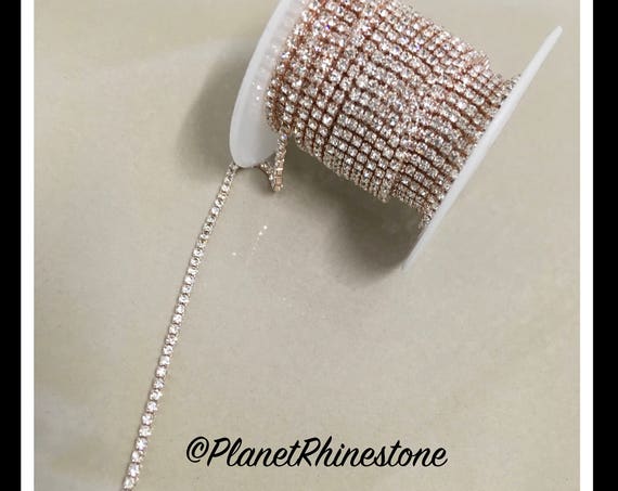 5-yard Simple Single line SS6 Rose Gold Rhinestone Trim Chain #S01